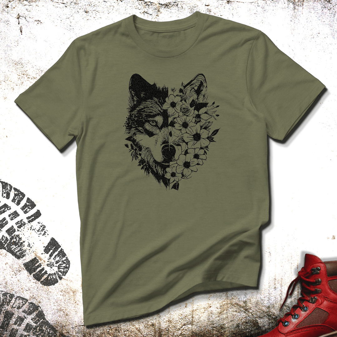 Wolf and Flowers - Unisex T-Shirt