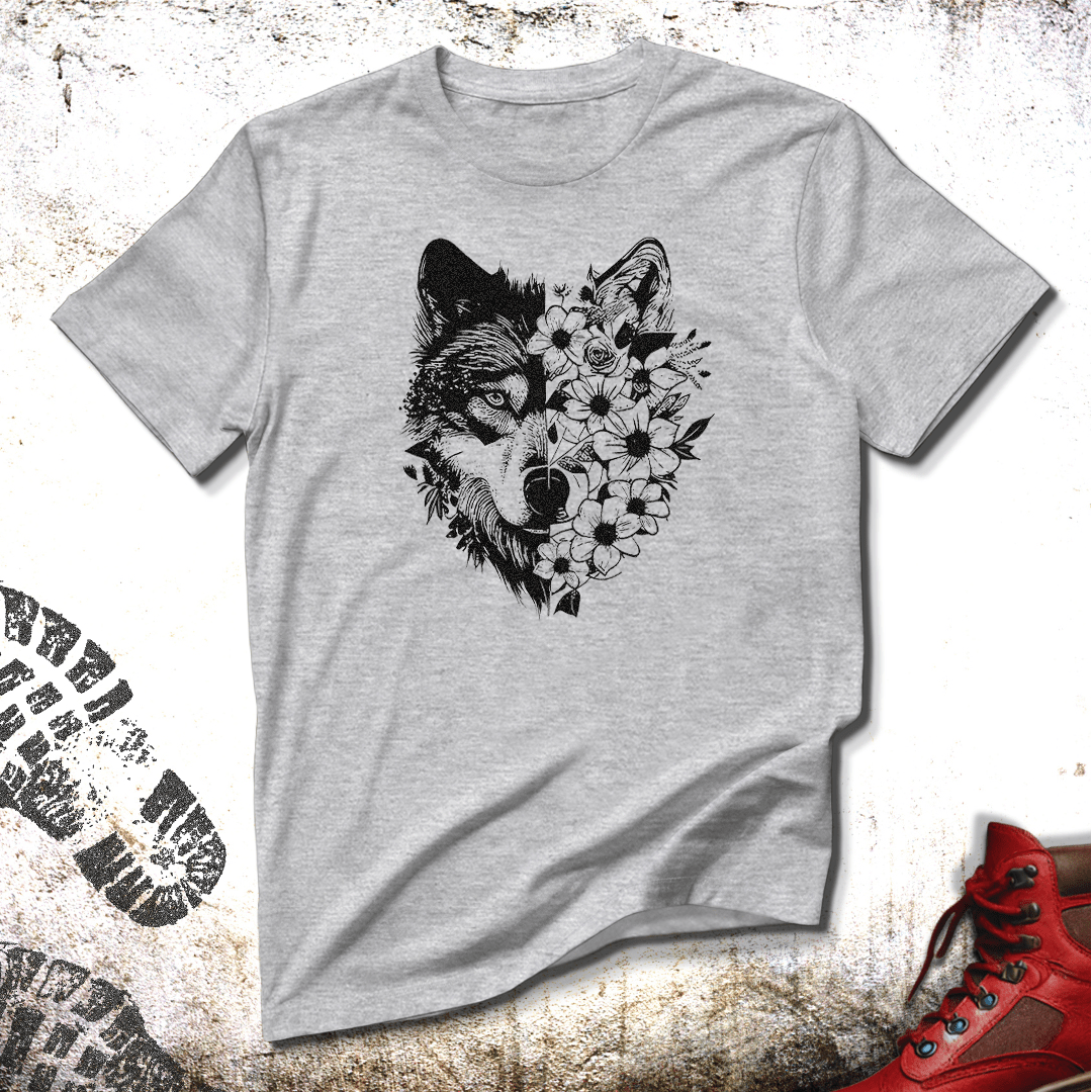 Wolf and Flowers - Unisex T-Shirt