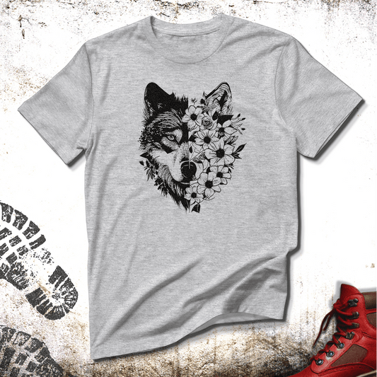 Wolf and Flowers - Unisex T-Shirt
