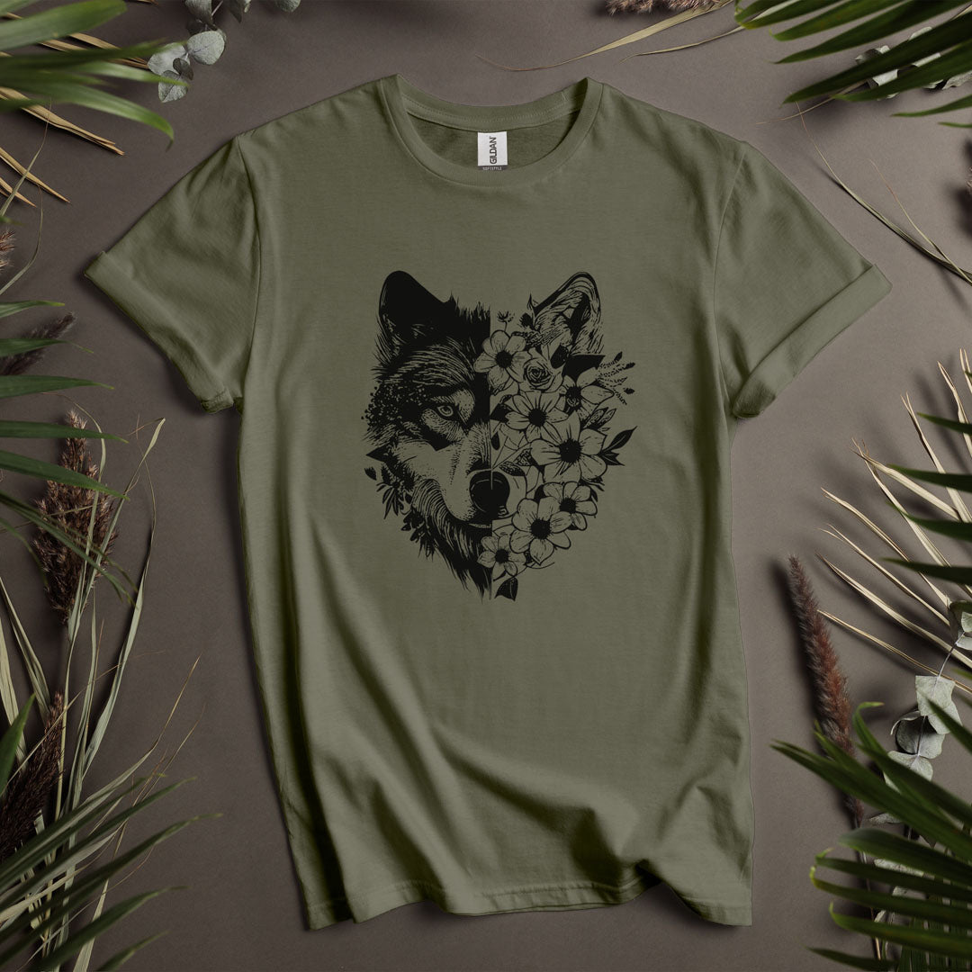 Wolf and Flowers - Unisex T-Shirt