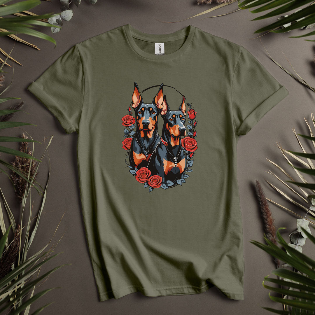 Doberman and Roses - Unisex T-Shirt