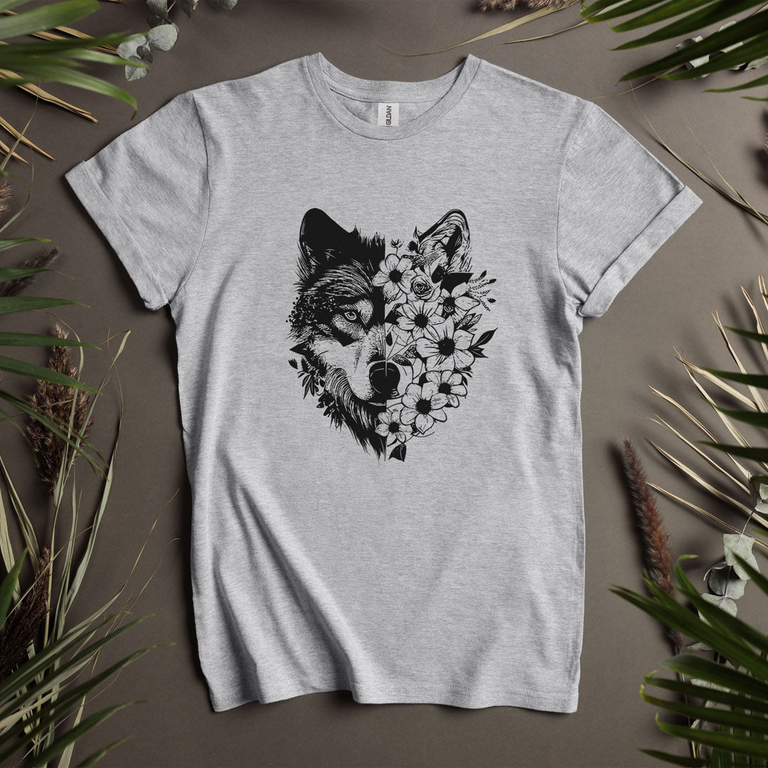 Wolf and Flowers - Unisex T-Shirt