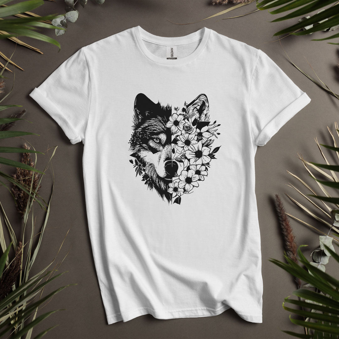 Wolf and Flowers - Unisex T-Shirt